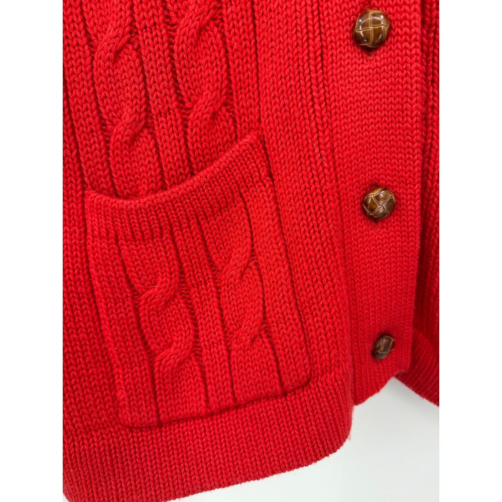 Vintage Sears Womens Cardigan Sweater Red Worsted Wool Cable Knit Fisherman - Picture 4 of 10